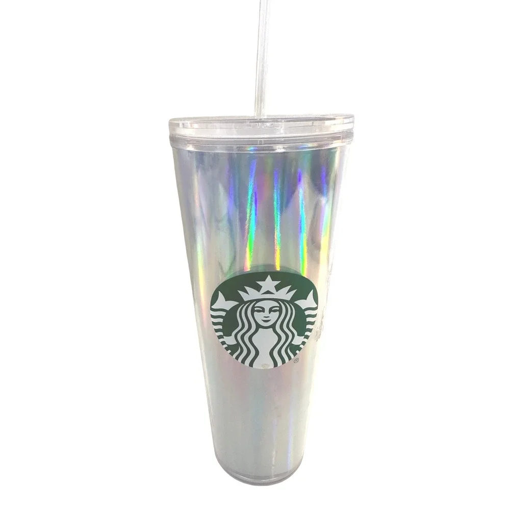Starbucks Silver Iridescent Holographic Siren Logo‎ Cold Tumbler 24oz